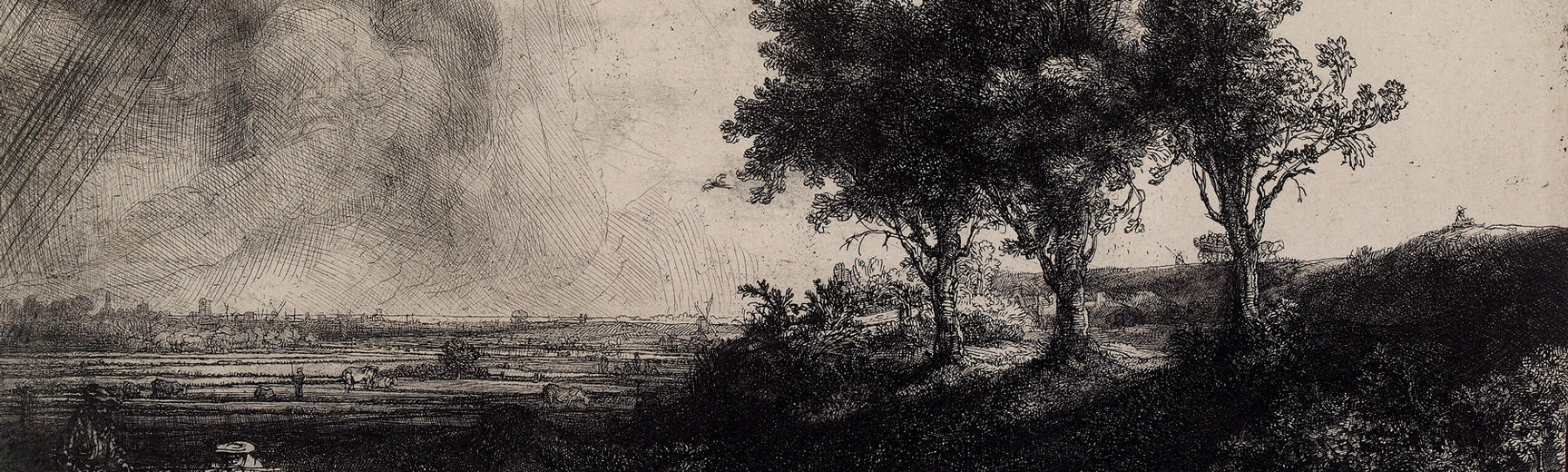 Rembrandt etching of The Three Trees, 1643, etching with drypoint and engraving on laid paper
