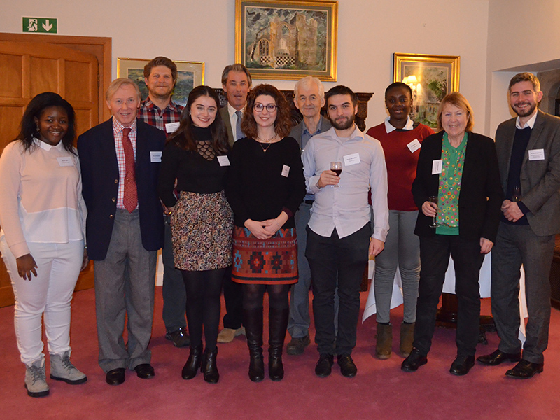 Dulverton Trustees Dr Catherine Wills (second from right), Lord Dulverton (second from left) and Christopher Wills (second from left, back row) with scholars and academic supervisors at the Dulverton Trust Scholars Reception 