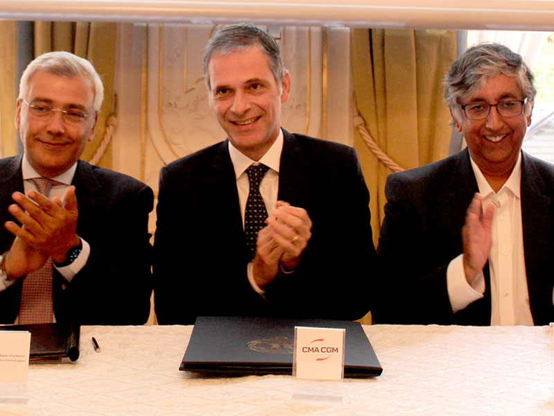 L-R: H.E. Rami Mortada, Mr Rodolphe Saadé and Professor Chas Bountra attended the signing ceremony at the Embassy of Lebanon in London