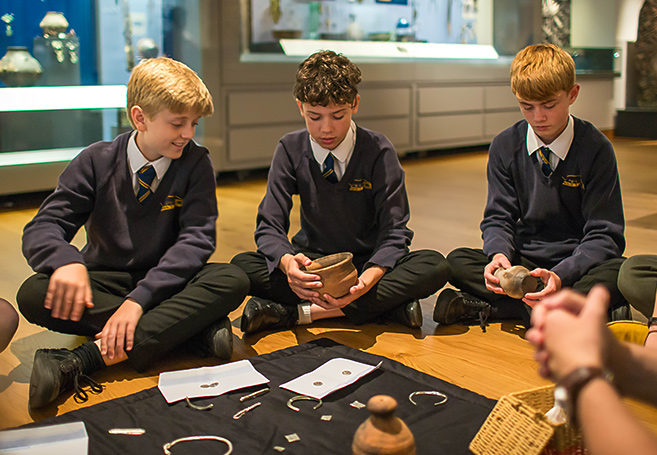 Secondary students using replica objects to learn about the Watlington Hoard. Photo by Ian Wallman